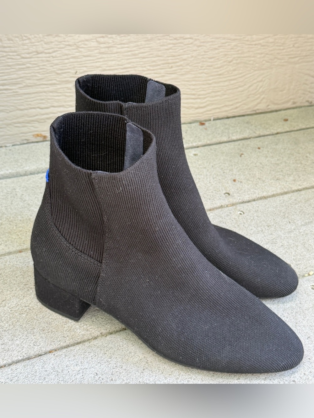 Rothys The Classic Boot Black Knit Ankle Booties Women Size 9 Low Block Heel - Picture 12 of 15
